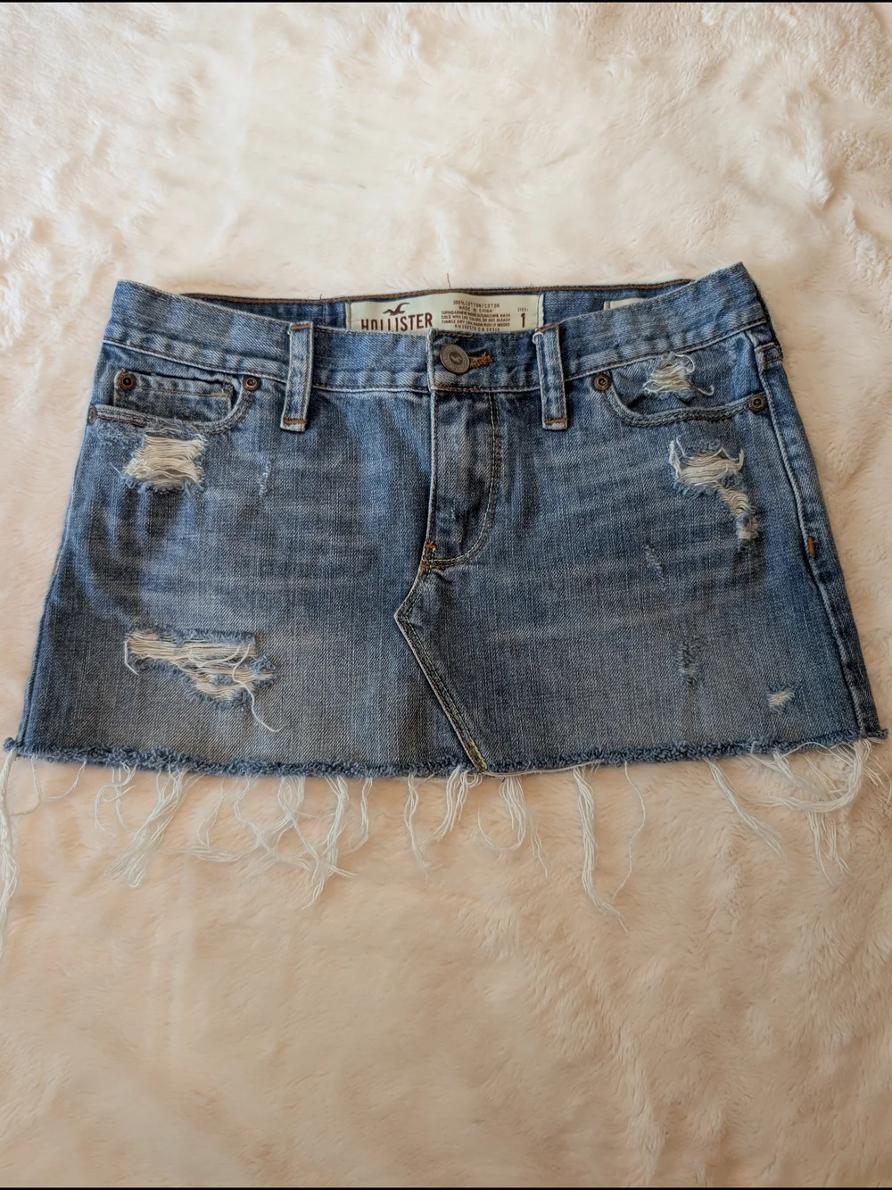 Hollister Light Blue Distressed Denim Mini Skirt Size 1 Y2K